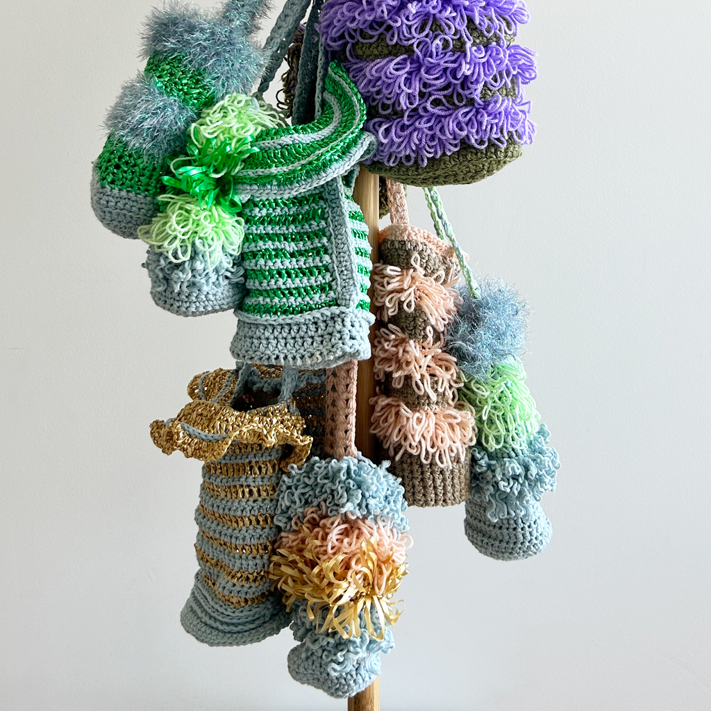 LV25 Loopy Vessel Crocheted Bag in Sky Blue and Pistachio Green