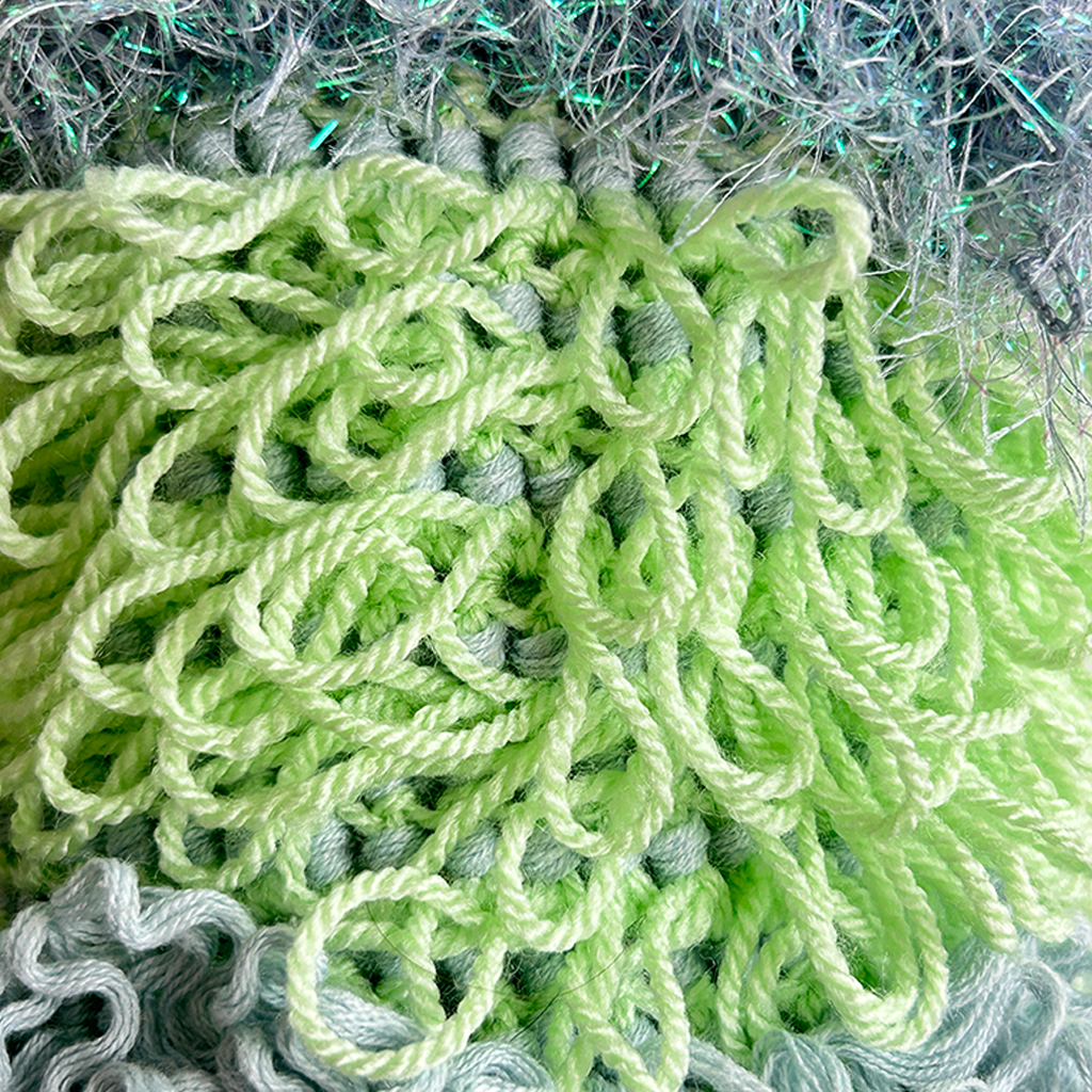LV25 Loopy Vessel Crocheted Bag in Sky Blue and Pistachio Green
