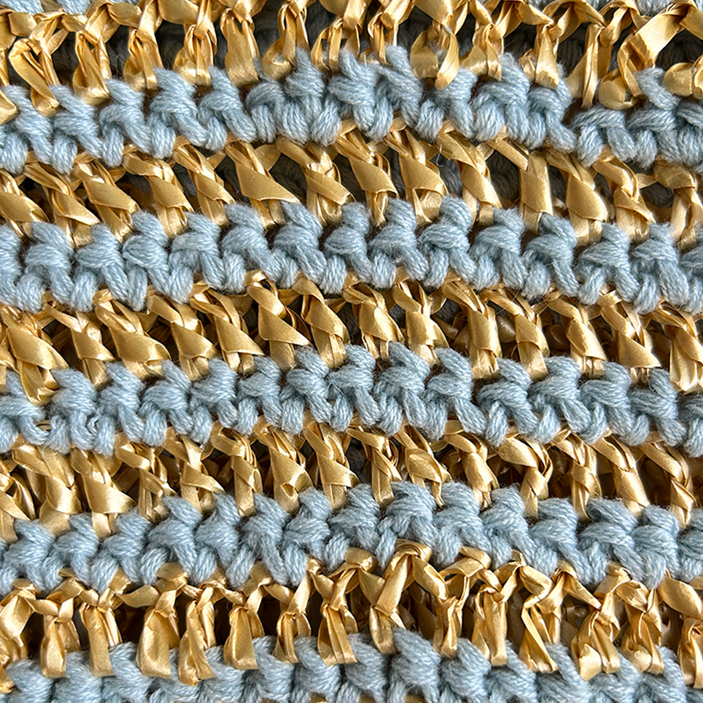 LV27 Loopy Vessel Crocheted Bag in Sky Blue and Gold
