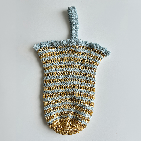 LV27 Loopy Vessel Crocheted Bag in Sky Blue and Gold